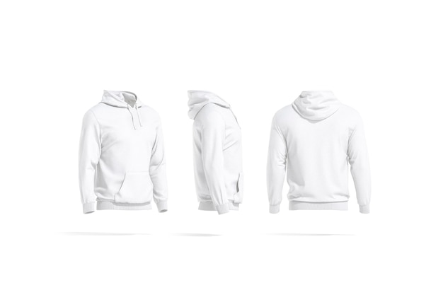 blank white hoodie with hood mockup side and back view