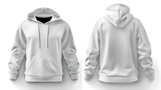 Пустые белые капюшоны Мокет Передний и задний вид Унисекс пуловер капюшон для брендинга Простая повседневная спортивная одежда Дизайн ИИ