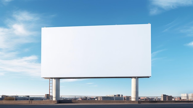 昼間のフロントビューモックアップ広告の間街の背景に白い水平のビルボード
