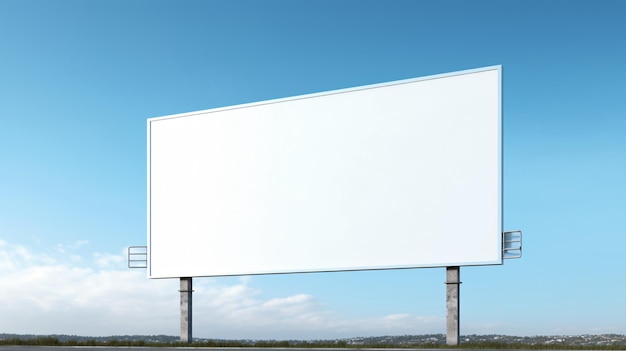 昼間のフロントビューモックアップ広告の間街の背景に白い水平のビルボード