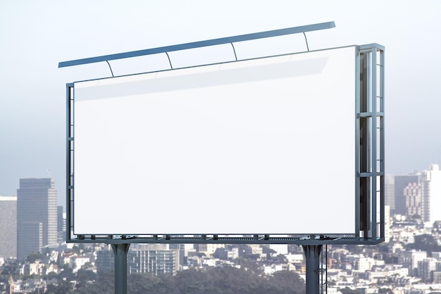 昼間の視点で街並みの背景に空白の白い水平看板ビュー モックアップ広告コンセプト