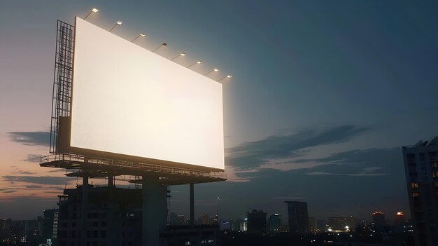 Photo blank white horizontal billboard on skyline background at evening perspective view m generative ai