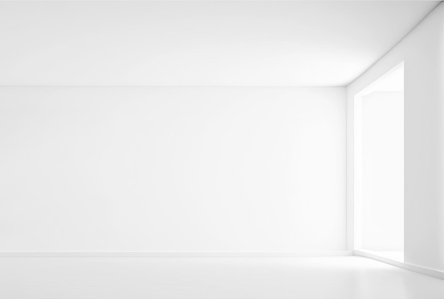 空白の白いインテリア ルーム背景壁モックアップ空の白い壁コーナーと白い木の床の現代的な 3 d レンダリング