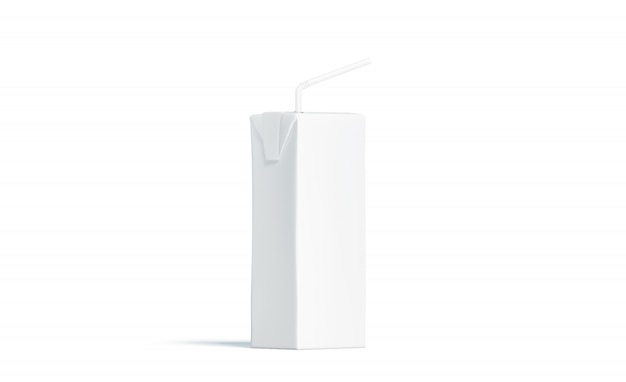 Blank white juice pack with straw