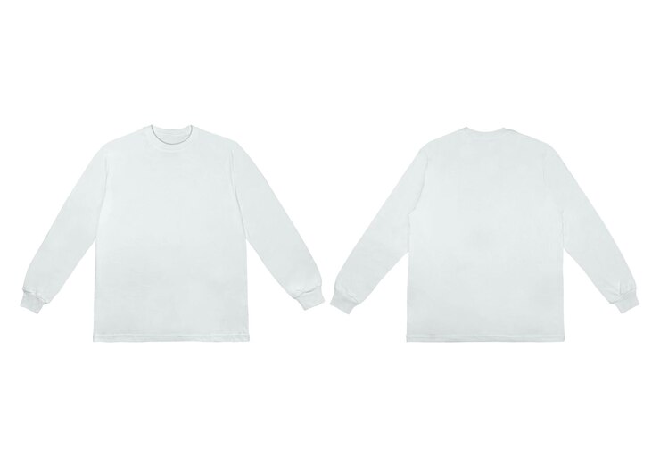 Photo 白い長袖tシャツのモックアップ 前と後ろの景色はクリーンな背景に隔離され,クリッピングパス 長袖フラットレイ デザインとプリントのためのテンプレート