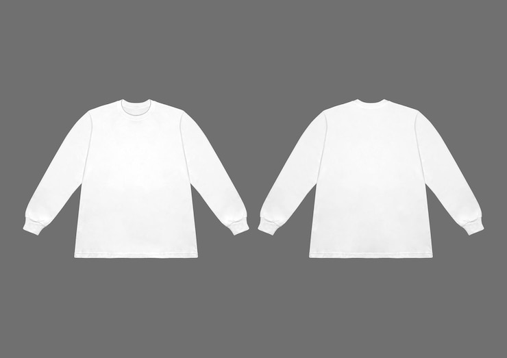 Photo 白い長袖tシャツのモックアップ 前と後ろの景色はクリーンな背景に隔離され,クリッピングパス 長袖フラットレイ デザインとプリントのためのテンプレート