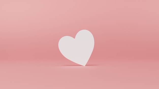 Blank white love heart card isolated on pink pastel color background minimal conceptual 3d