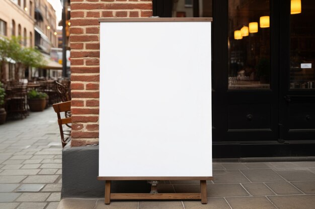 Blank white menu board near the entrance of the coffee shop