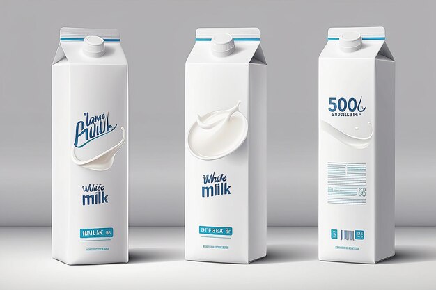 Пустые пакеты с белым молоком, выделенные на белом фоне, 1 литр и 500 мл.