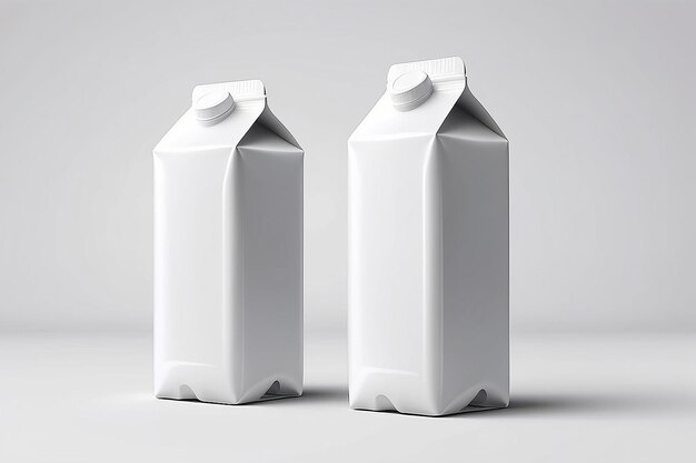 Foto pacchetti bianchi di latte bianco isolati su sfondo bianco 1 litro e 500 ml modello vettoriale di imballaggio di bevande