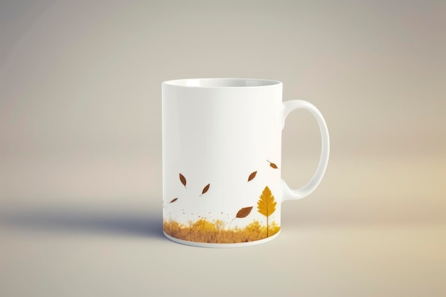 Blank white mug autumn background