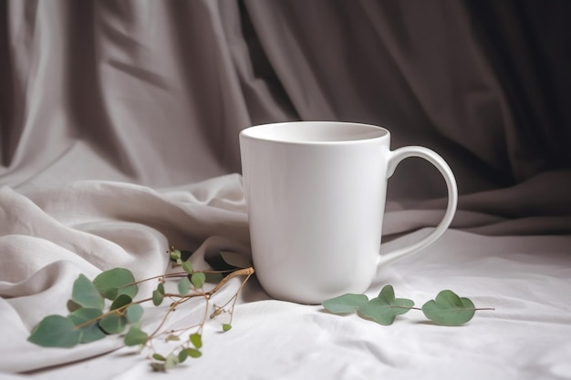 Blank white Mug Mock up on light gray backgroundMug for coffee