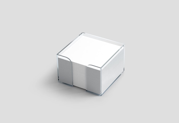 Blank white note paper cube plastic holder mockup