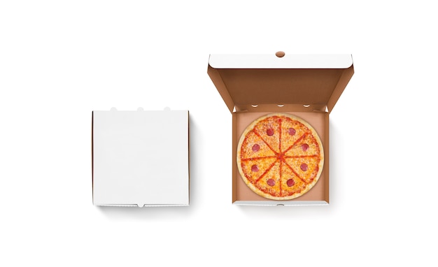 Blank white opened and closed pizza box  set isolated