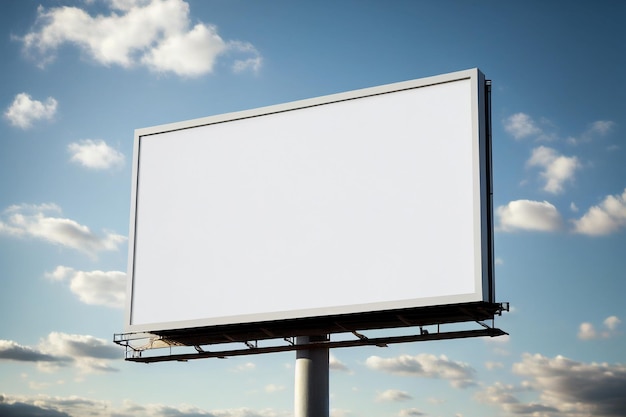 Blank white outdoor billboard on blue sky background with clipping path outdoor signboard mock up