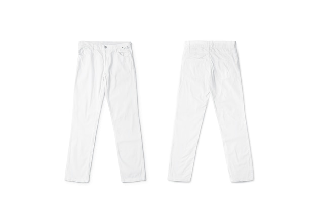 Photo blank white pants lying , front and back side, isolated