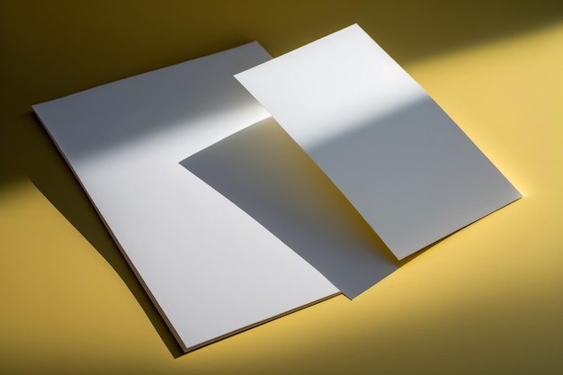 Blank white paper on a bright background Sunlight and shadows Generative ai