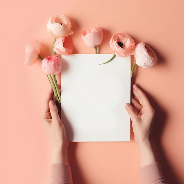 Blank white paper and floral