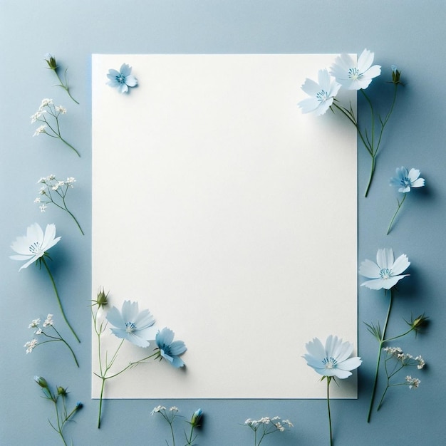 A blank white paper sheet on a calming blue background