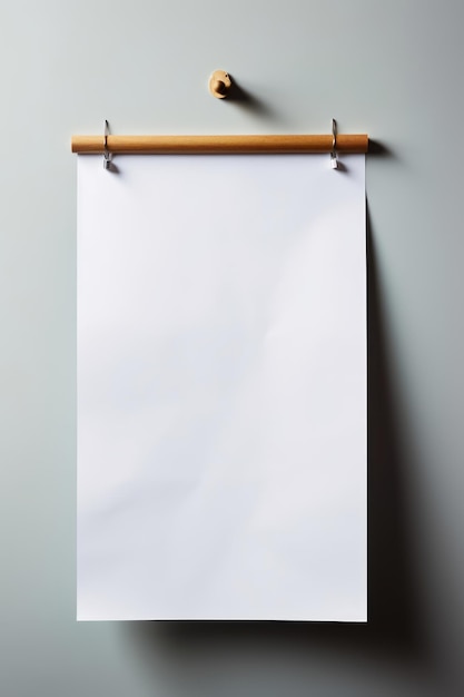 Blank white paper sheet on grey wall Mockup for design