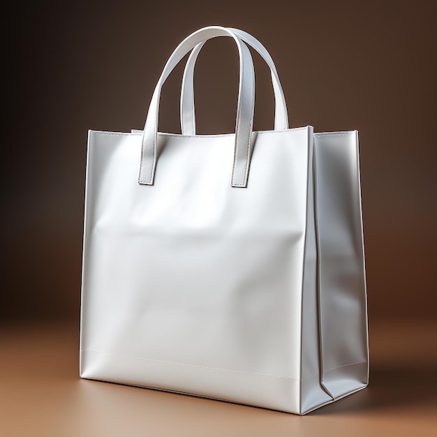 Blank white paper shopping bag on gary background Mock up 3D Rendering