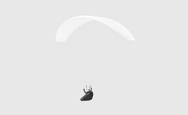 Photo blank white paraglider with person in harness mockup halfturned view