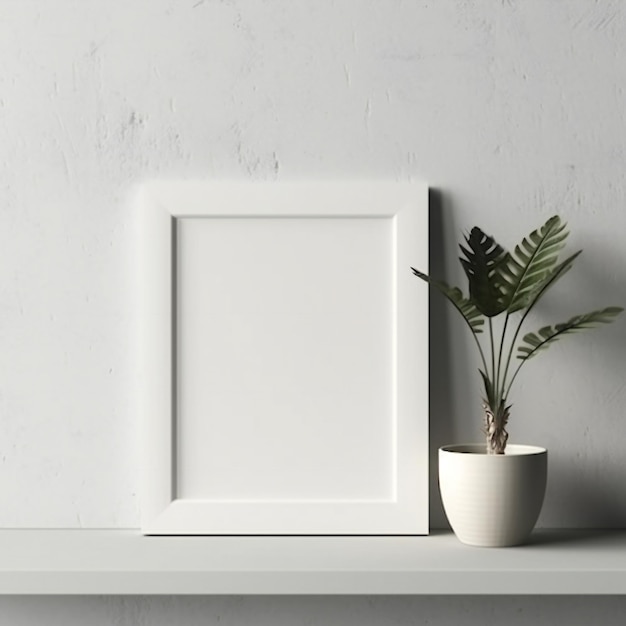 Blank white photo art frame mock up design showcase on modern wall