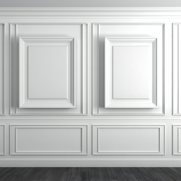 Foto frame artistico bianco bianco per foto, modellazione di vetrina di design su una parete moderna