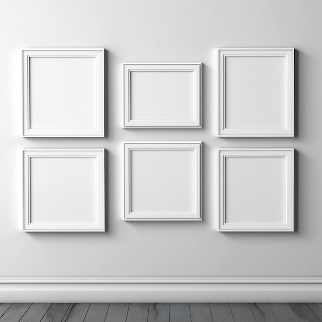 Blank white photo art frames mock up design showcase on modern wall