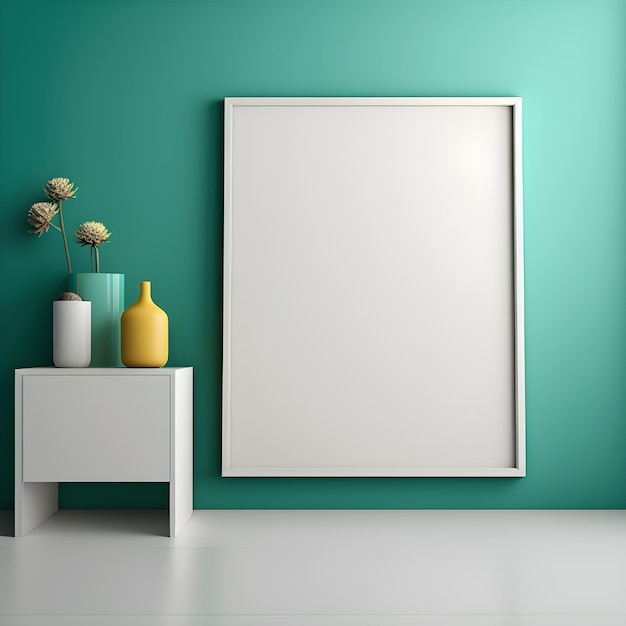 Blank White Picture Frame on Pastel Green Wall Minimalist Scene