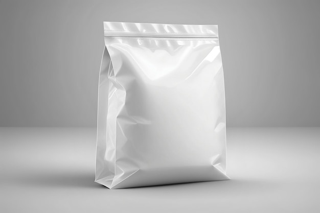 Sacchetto di plastica bianco vuoto con mockup a chiusura lampo su sfondo bianco sacchetto di plastica per sacchetti di cibo per caramelle al caffè o spezie ai generato