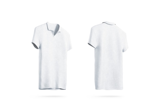 Blank white polo shirt isolated, front back side view