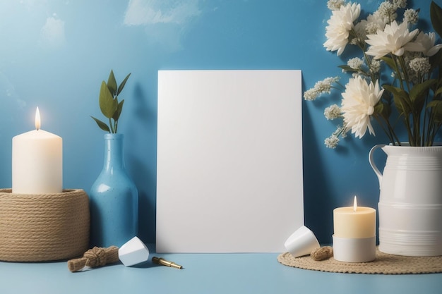 Blank white poster board mockup with decorative elements AI Generated