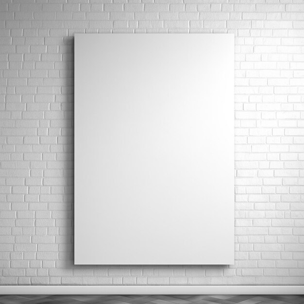 a blank white poster on a brick wall with a brick wall behind it