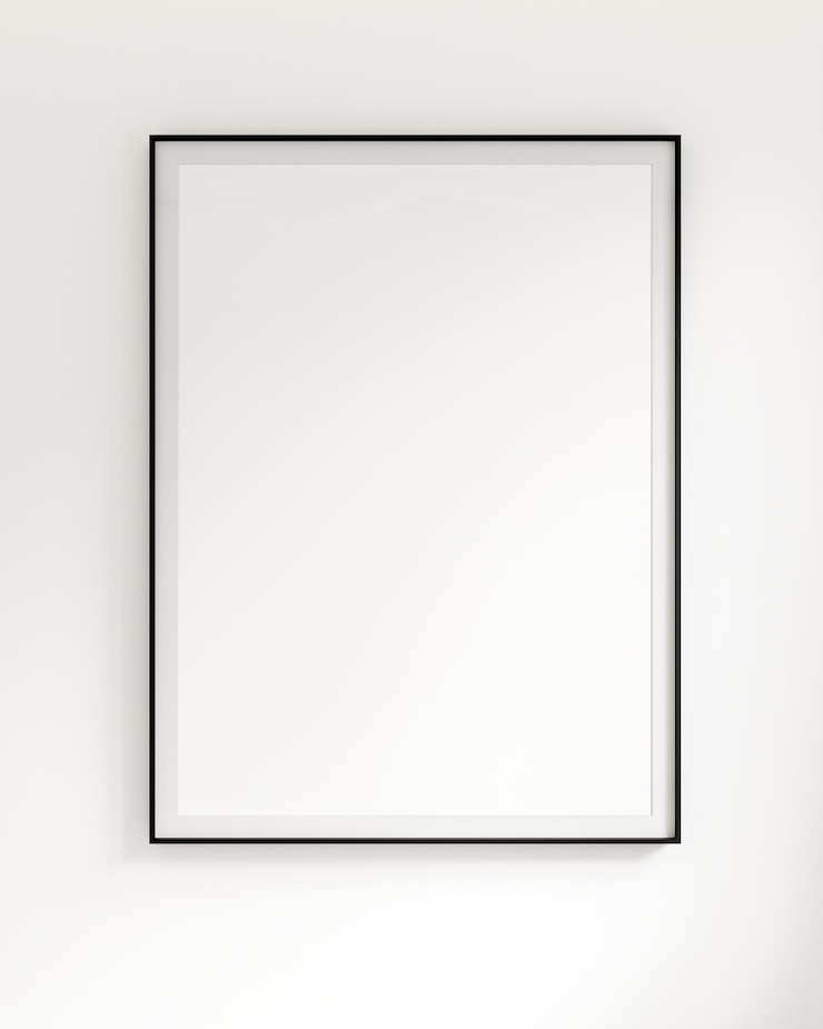 Photo blank white poster frame black frame in the apartment living room white wall simple elegant modern background template 3d rendering