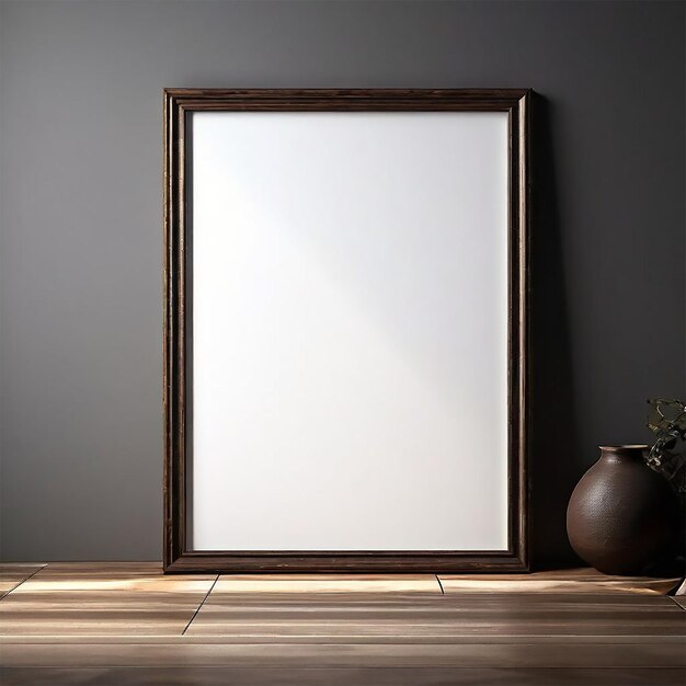 a blank white poster is on a wooden floor