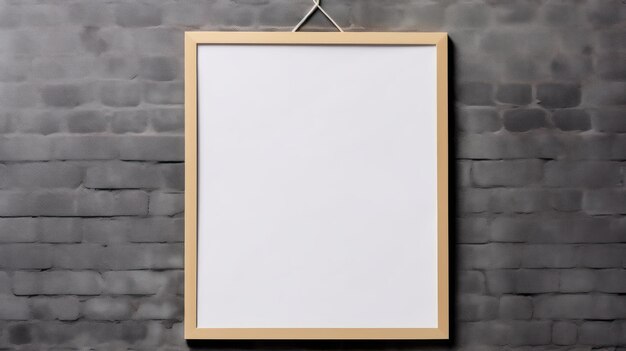 Photo blank white poster mockup hanging on a wall