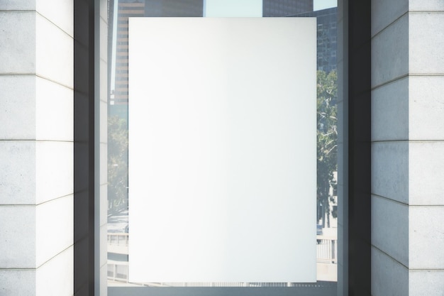 Photo blank white poster on the window mock up