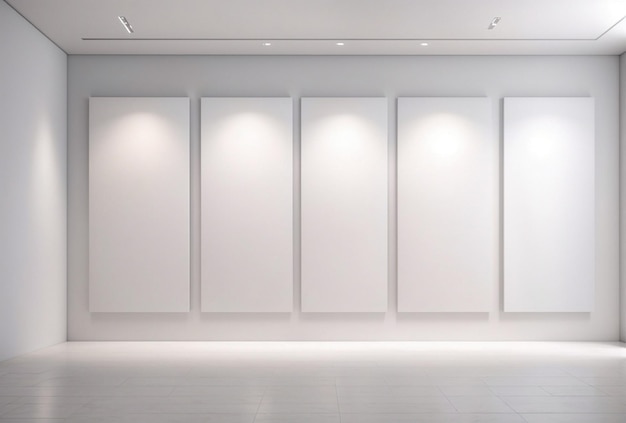 Blank white posters on a wall mockup display