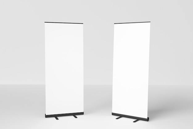 Photo blank white roll-up banner display mockup, isolated, 3d rendering