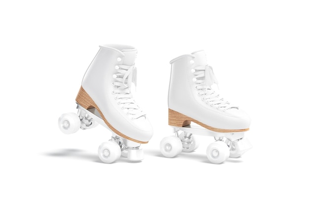 Photo blank white roller skates with wheels mockup toe halfturned view