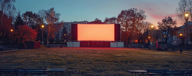 blank white screen outdoors in green grass park outdoor cinema big screen show ai generated