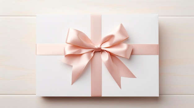 Blank white sheet of paper with a silk ribbon gift bow Generative AI Happy