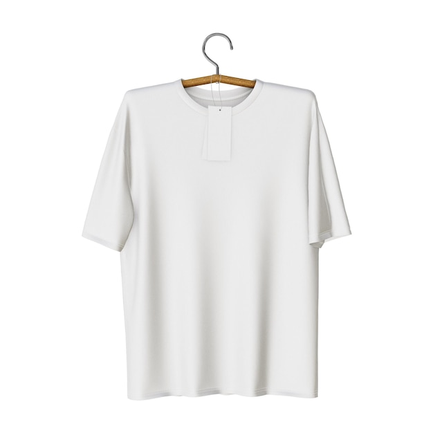 白い背景に隔離されたハンガーモックアップの白いシャツ