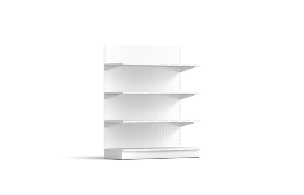 Blank white showcase shelves , half-turned view