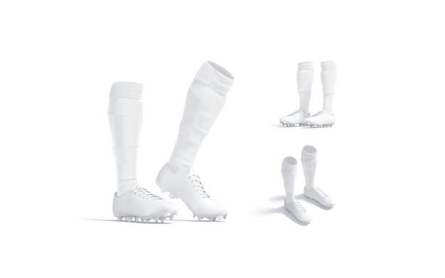 Blank white soccer boots with socks different views