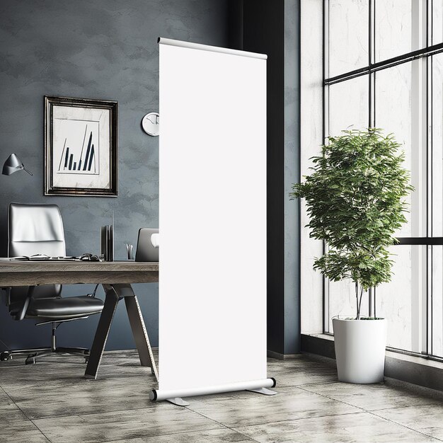 A Blank white standee in office wall mockup generated by AI