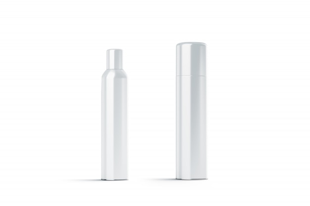 Blank white steel closed hairspray bottle 