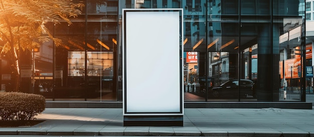 Пустая белая уличная рекламная доска на фоне улицы города, сгенерированная ИИ