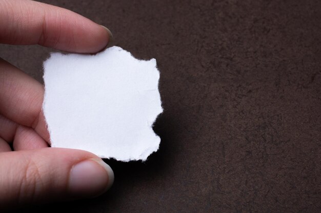 Blank white torn notepaper in hand